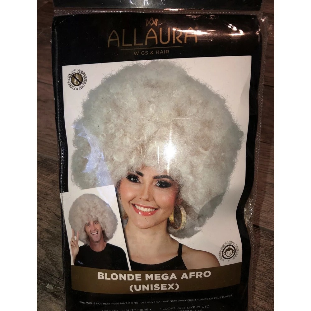New Allaura 70's Curley Blonde Disco Wig Costume Halloween Dress Up